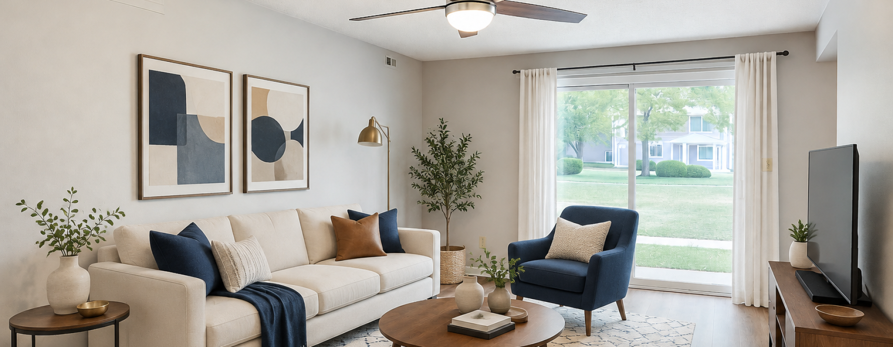 Staged apartment living room