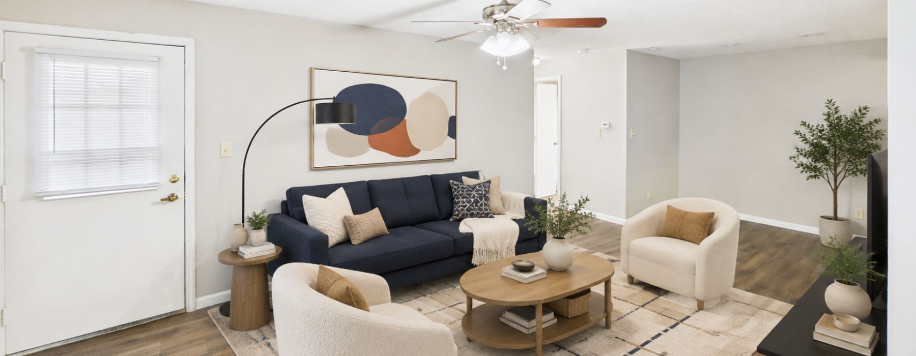 Staged apartment living room