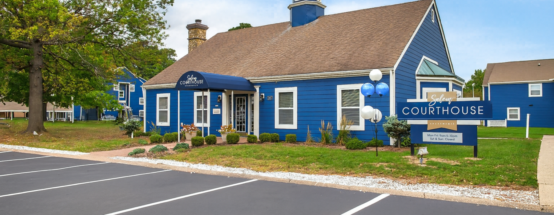 Blue leasing office building 